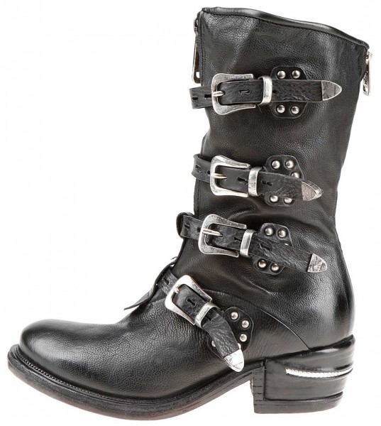 AS98 512211 Stiefelette mit 4 Schnallen im Biker-Stil - Kalbsleder