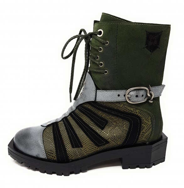 Combat Boot mit eckiger Sohle, oliv-blau