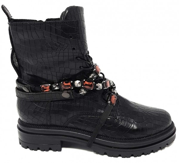 MJUS 158261 Stiefelette Combat Boot aus Leder mit Strass-Riemen